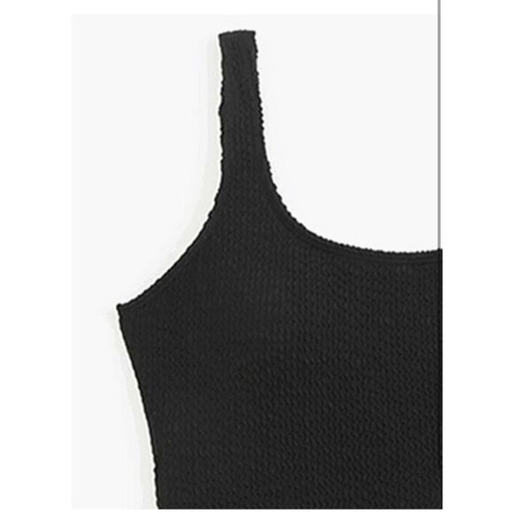 NEW Black Textured 1 Pc Swimsuit Backless High Cut Bathing Suit XL - Picture 5 of 7